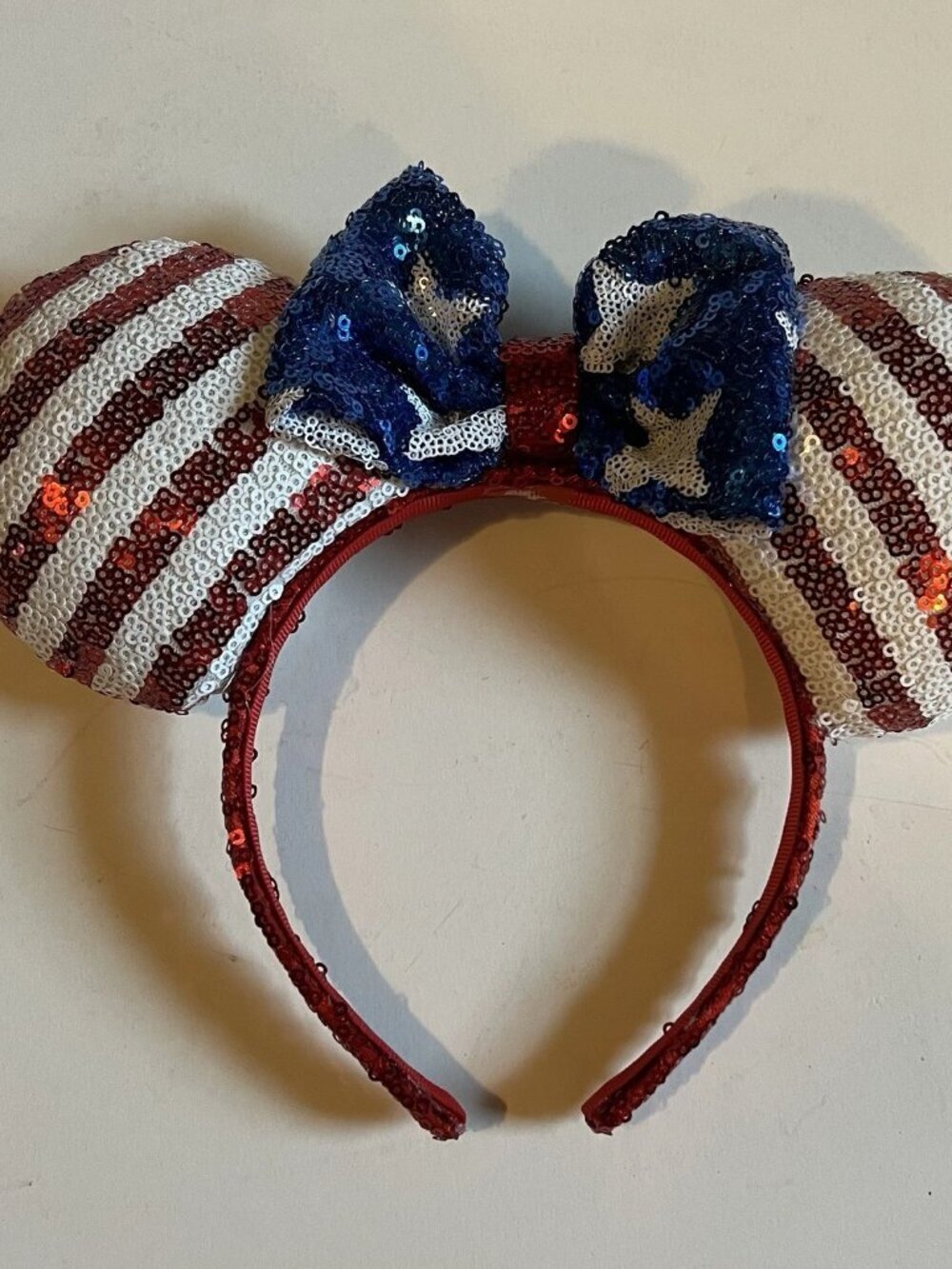 Disney Mickey or Minnie Mouse Americana Red White & Blue Sequin Ears Headband